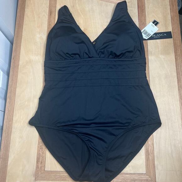 NWT La Blanca Tummy Control Multi Strap Cross-Back One-Piece Swimsuit Size 16 - Picture 10 of 14